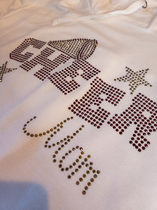 Cheer Mom Rhinestone Fashion Fleece Ivory Hoodie - Maroon & Gold