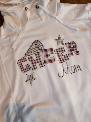 Cheer Mom Rhinestone Fashion Fleece Ivory Hoodie - Maroon & Gold