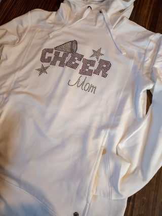 Cheer Mom Rhinestone Fashion Fleece Ivory Hoodie - Maroon & Gold