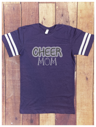 Cheer Mom Rhinestone Purple Jersey Tee
