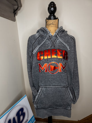 Cheer Mom Rhinestone Fleece Hoodie - Red Metallic