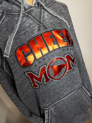 Cheer Mom Rhinestone Fleece Hoodie - Red Metallic