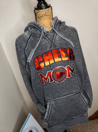 Cheer Mom Rhinestone Fleece Hoodie - Red Metallic