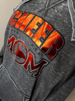 Cheer Mom Rhinestone Fleece Hoodie - Red Metallic