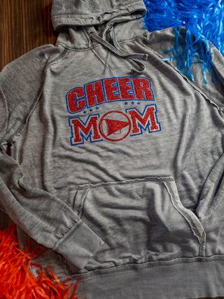 Cheer Mom Rhinestone Fleece Hoodie - Blue/Red