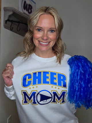 Cheer Mom Rhinestone Dyed Crewneck Sweatshirt - Blue/Gold