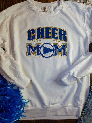 Cheer Mom Rhinestone Dyed Crewneck Sweatshirt - Blue/Gold
