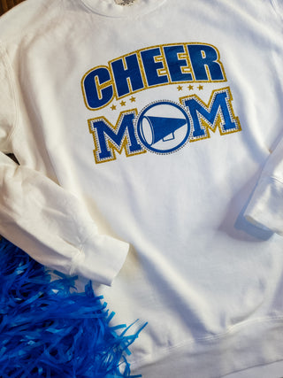 Cheer Mom Rhinestone Dyed Crewneck Sweatshirt - Blue/Gold