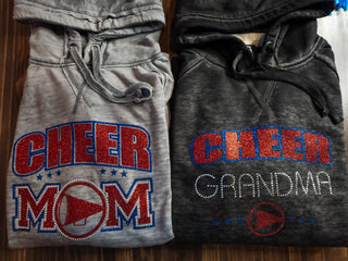 Cheer Grandma Rhinestone Fleece Hoodie - Blue/Red