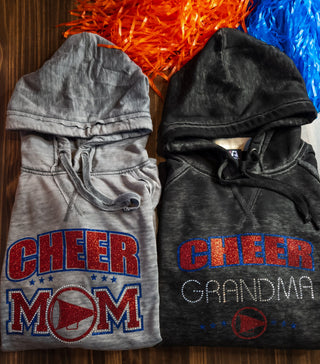 Cheer Grandma Rhinestone Fleece Hoodie - Blue/Red