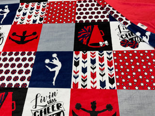 Red & Blue Cheer Quilt Blocks Minky Blanket *Ready To Ship