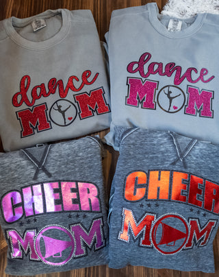 Cheer Mom Rhinestone Fleece Hoodie - Red Metallic