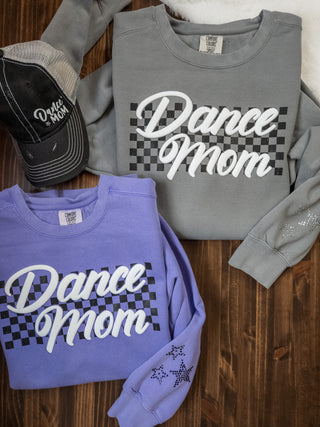 Dance Mom Puff and Rhinestone Dyed Gray Crewneck Sweatshirt