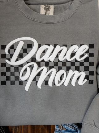 Dance Mom Puff and Rhinestone Dyed Gray Crewneck Sweatshirt