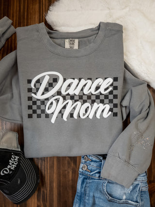 Dance Mom Puff and Rhinestone Dyed Gray Crewneck Sweatshirt