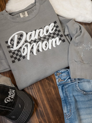Dance Mom Puff and Rhinestone Dyed Gray Crewneck Sweatshirt