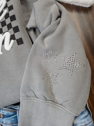 Dance Mom Puff and Rhinestone Dyed Gray Crewneck Sweatshirt