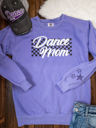 Dance Mom Puff and Rhinestone Dyed Violet Crewneck Sweatshirt