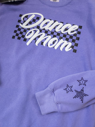 Dance Mom Puff and Rhinestone Dyed Violet Crewneck Sweatshirt