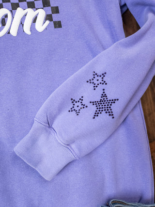 Dance Mom Puff and Rhinestone Dyed Violet Crewneck Sweatshirt