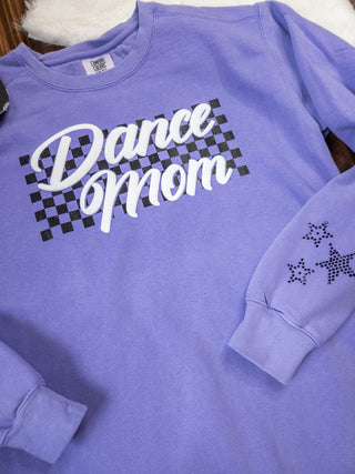 Dance Mom Puff and Rhinestone Dyed Violet Crewneck Sweatshirt