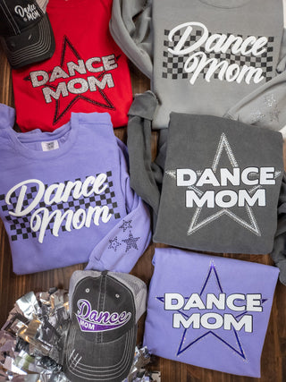Dance Mom Puff and Rhinestone Dyed Gray Crewneck Sweatshirt