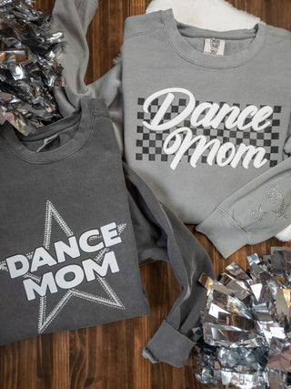Dance Mom Puff and Rhinestone Dyed Gray Crewneck Sweatshirt