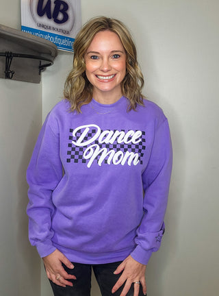 Dance Mom Puff and Rhinestone Dyed Violet Crewneck Sweatshirt
