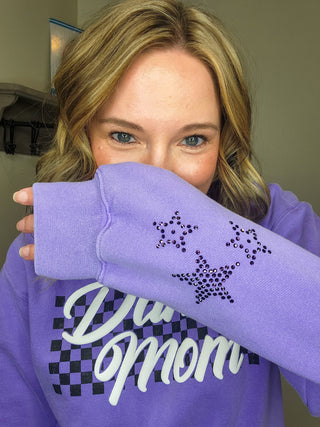 Dance Mom Puff and Rhinestone Dyed Violet Crewneck Sweatshirt