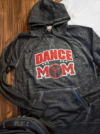 Dance Mom Rhinestone Fleece Hoodie - Red Sparkle