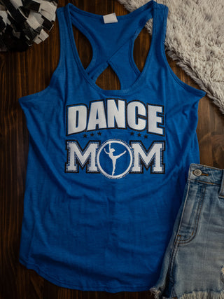 MEDIUM Dance Mom Rhinestone Blue Keyhole Tank