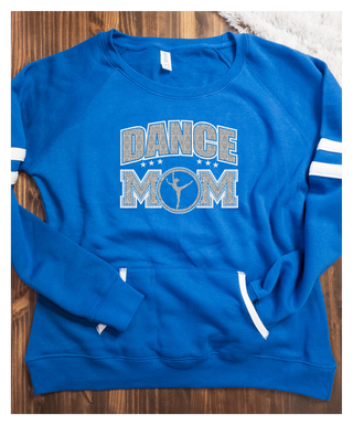 Dance Mom Rhinestone Blue Varsity Crewneck - Ladies Fit
