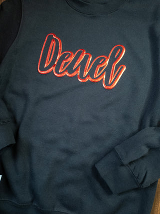 Deuel Red Metallic Puff Black Plush Crewneck Sweatshirt