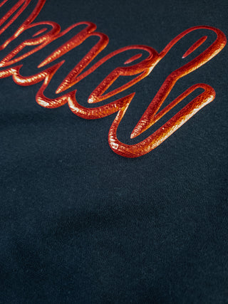 Deuel Red Metallic Puff Black Plush Crewneck Sweatshirt