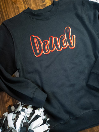 Deuel Red Metallic Puff Black Plush Crewneck Sweatshirt
