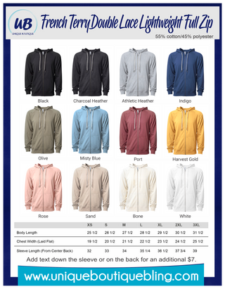 French Terry Double Lace Lightweight Full Zip Sweatshirt