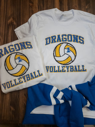 Dragons Volleyball White Tee With Personalized Number