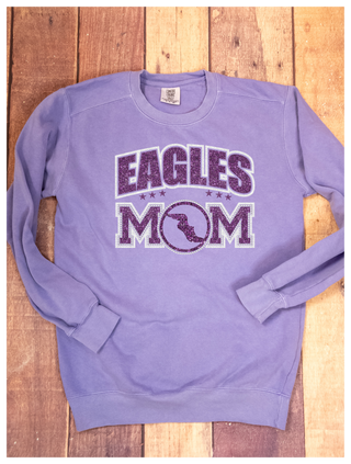 Eagles Track Mom Rhinestone Violet Dyed Crewneck Sweatshirt