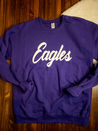 Eagles Puff Print Purple Classic Crewneck Sweatshirt