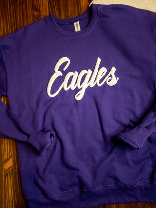 Eagles Puff Print Purple Classic Crewneck Sweatshirt