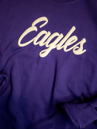 Eagles Puff Print Purple Classic Crewneck Sweatshirt