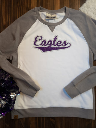 Eagles Rhinestone Gray League Crewneck - Ladies Fit