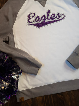 Eagles Rhinestone Gray League Crewneck - Ladies Fit