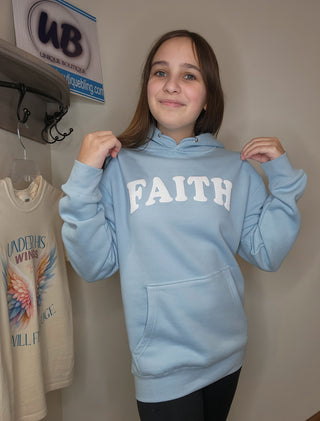 Faith Puff Print Blue Mist Hooded Sweatshirt