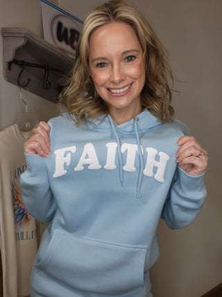 Faith Puff Print Blue Mist Hooded Sweatshirt