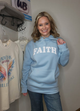 Faith Puff Print Blue Mist Hooded Sweatshirt