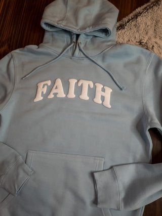 Faith Puff Print Blue Mist Hooded Sweatshirt