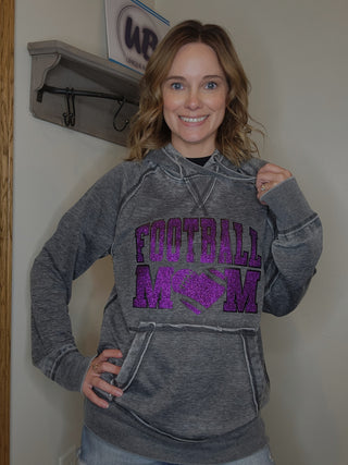MEDIUM Football Mom Fleece Hoodie - Purple Sparkle