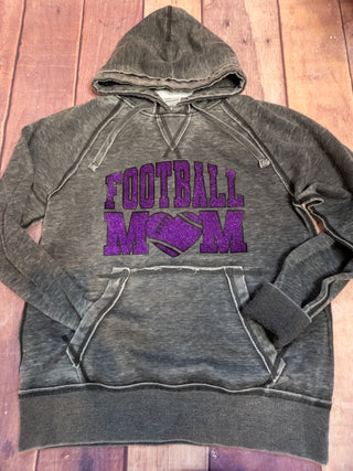 MEDIUM Football Mom Fleece Hoodie - Purple Sparkle
