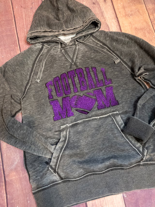 MEDIUM Football Mom Fleece Hoodie - Purple Sparkle